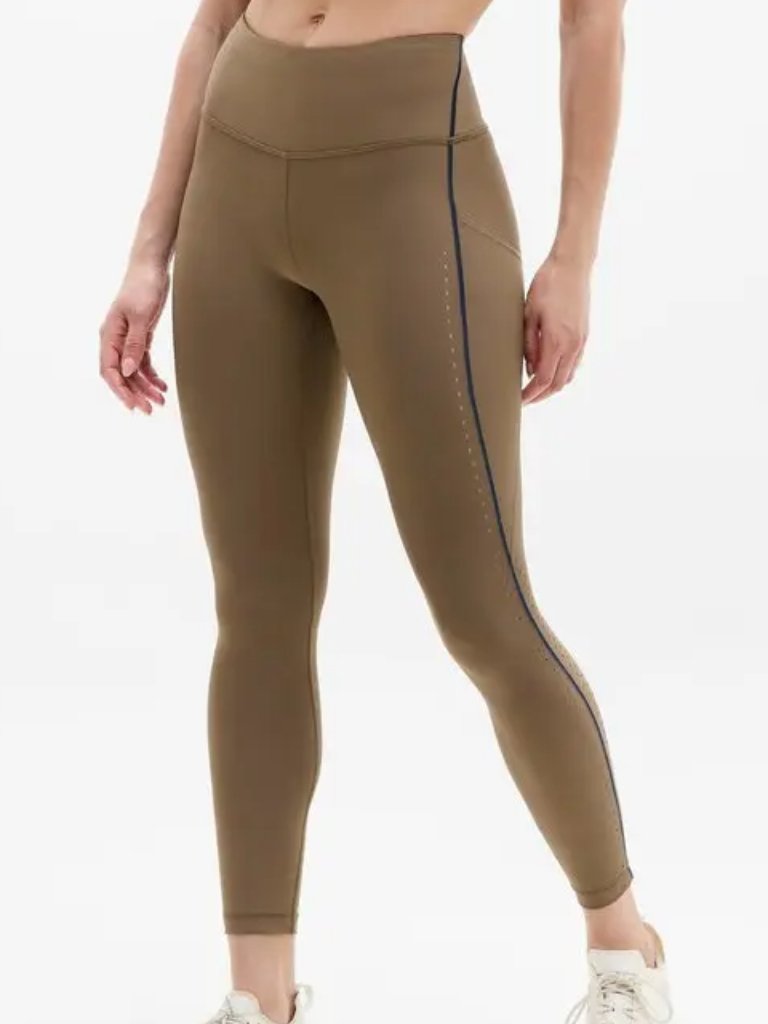 Athleta Interval Stash Tipped Lasercut 7/8 Tight Brown Leggings